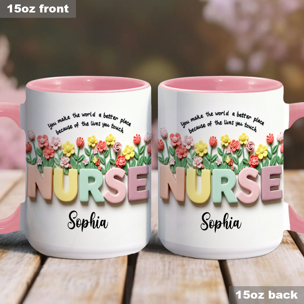 Nursing Is A Work Of Heart - Personalized Nurse Accent Mug