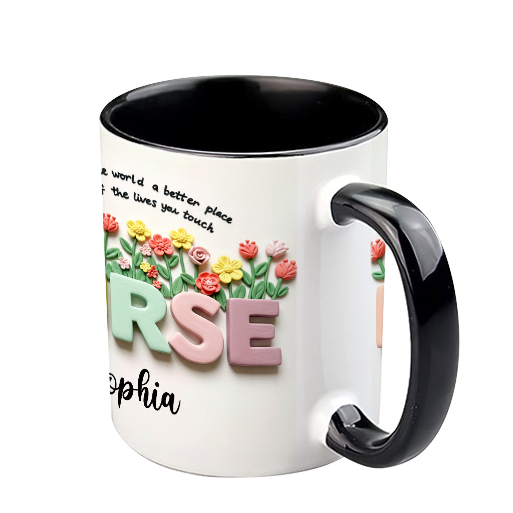 Nursing Is A Work Of Heart - Personalized Nurse Accent Mug