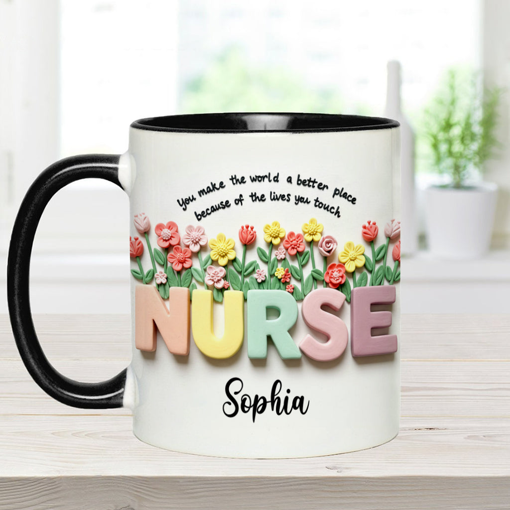 Nursing Is A Work Of Heart - Personalized Nurse Accent Mug