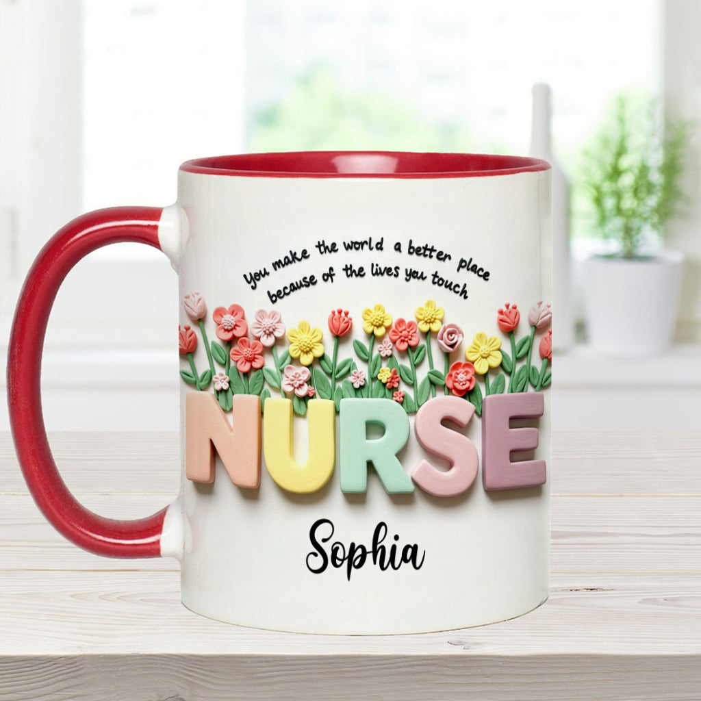 Nursing Is A Work Of Heart - Personalized Nurse Accent Mug