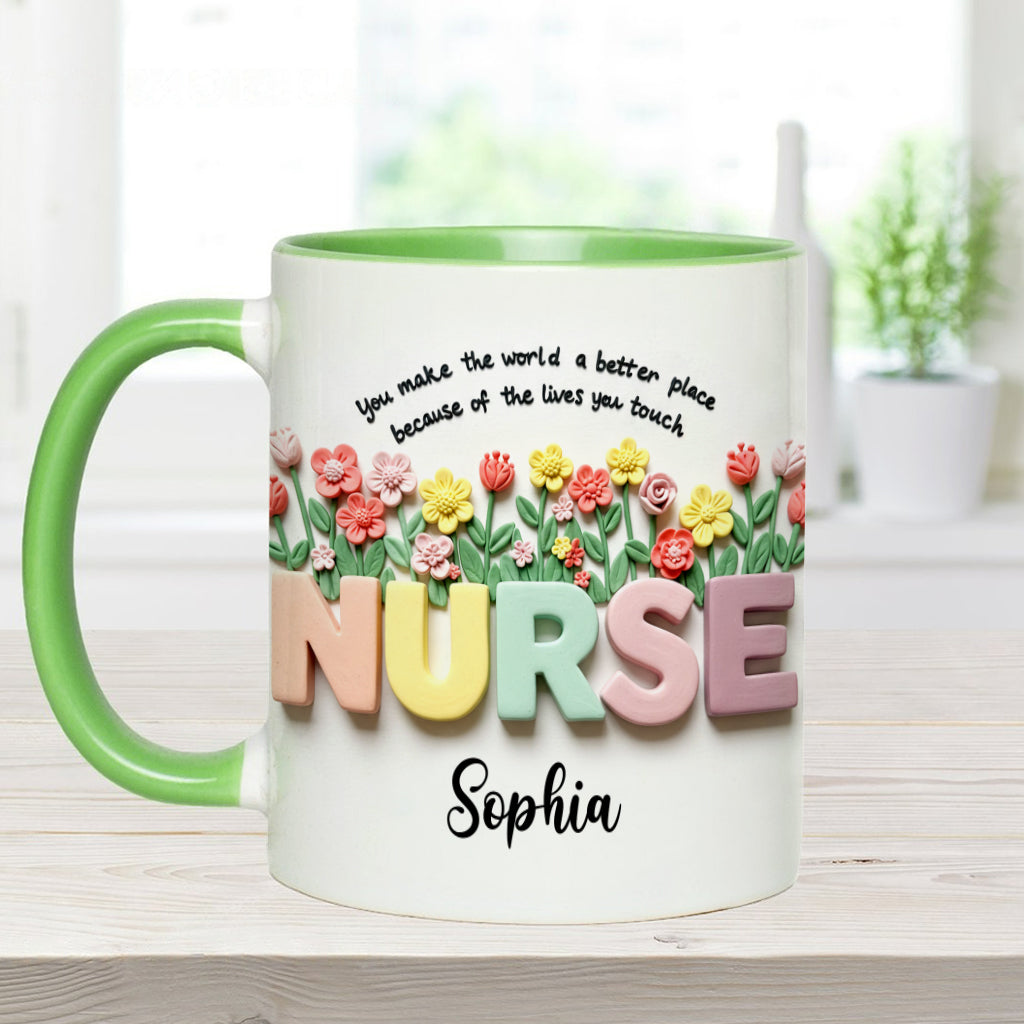 Nursing Is A Work Of Heart - Personalized Nurse Accent Mug