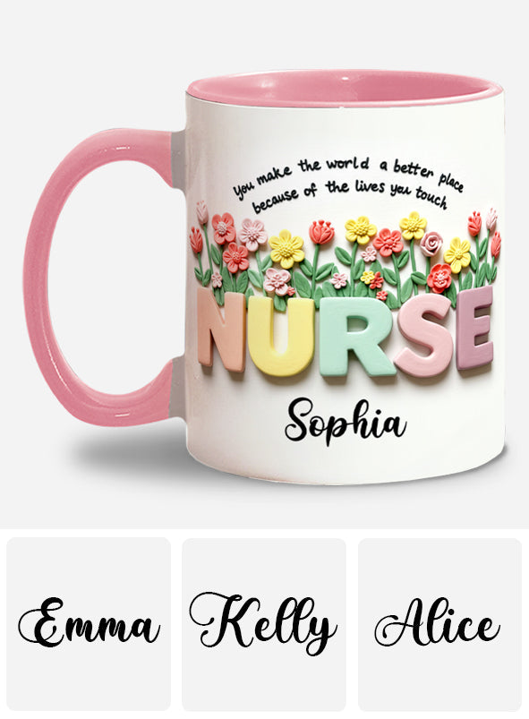 Nursing Is A Work Of Heart - Personalized Nurse Accent Mug