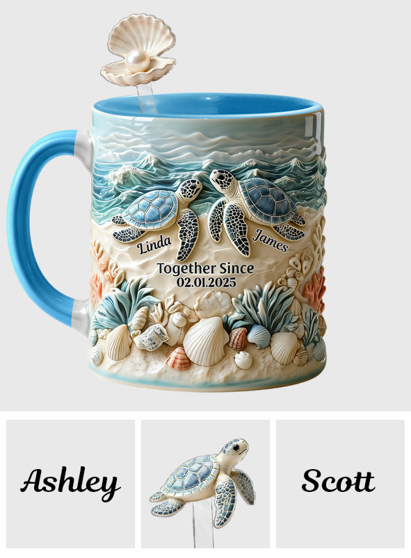 Schildkrötenpaar – Personalisiertes Schildkröten-Set: Akzentbecher mit Acryl-Rührstäbchen
