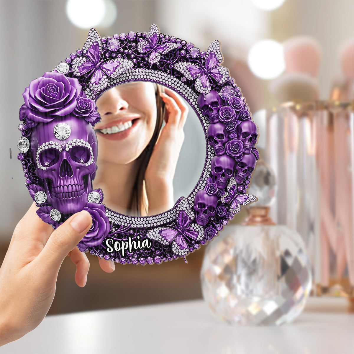 Beautiful Skull With Roses - Personalized Skull Wall Hanging Mirror