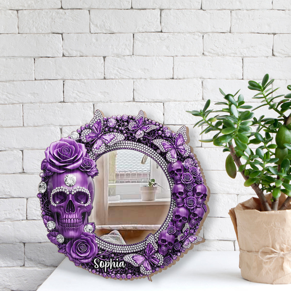 Beautiful Skull With Roses - Personalized Skull Wall Hanging Mirror
