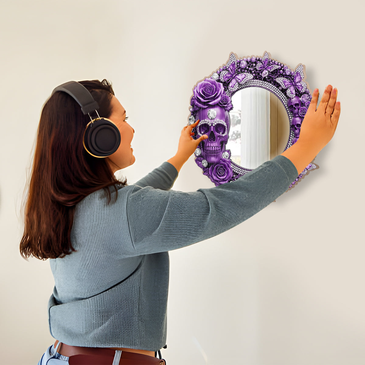 Beautiful Skull With Roses - Personalized Skull Wall Hanging Mirror