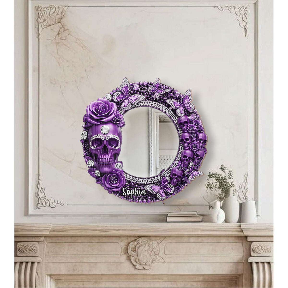Beautiful Skull With Roses - Personalized Skull Wall Hanging Mirror
