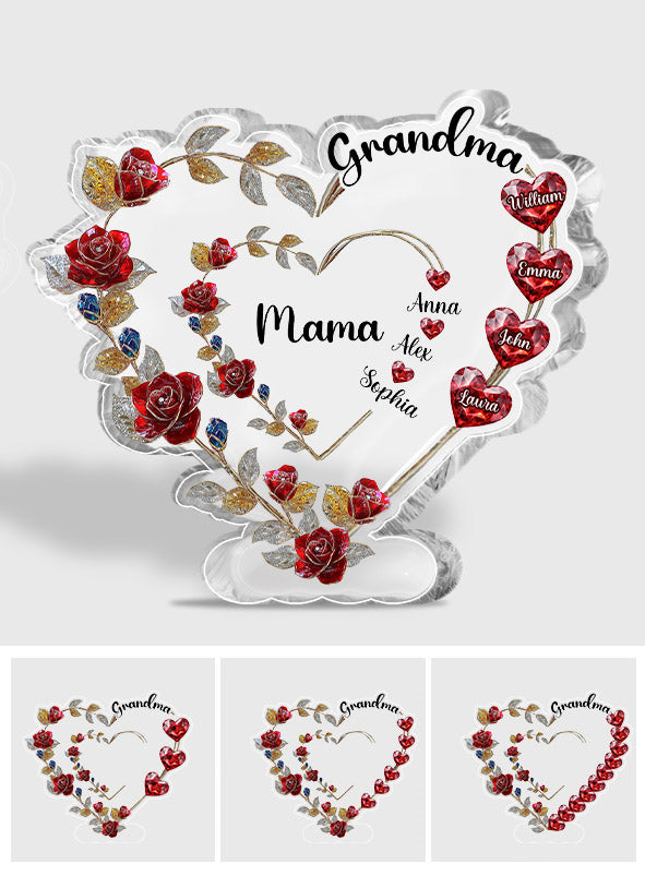 Grandma Mom Floral Heart - Personalized Grandma Custom Shaped Acrylic Plaque