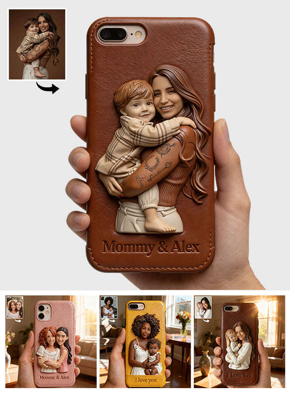 Étui de téléphone en cuir personnalisé avec photo pour maman ou grand-mère