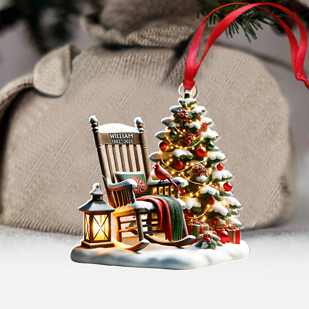 Rocking Chair With Cardinal - Personalized Memorial Transparent Ornament