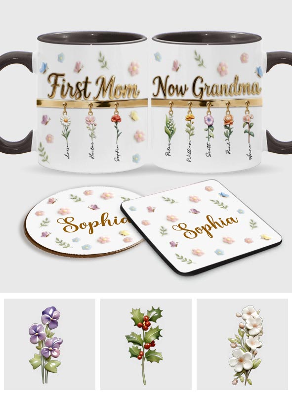 First Mom Now Grandma - Personalized Grandma Accent Mug & Coaster