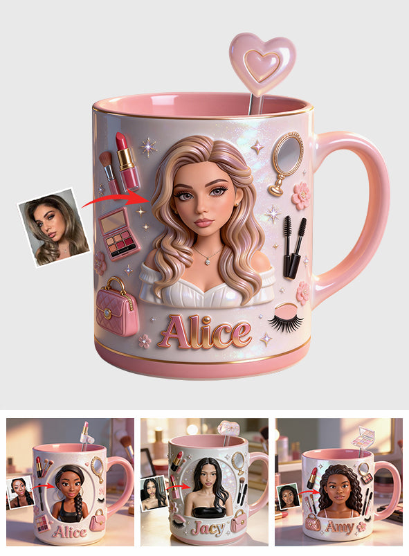 J'adore le maquillage, maquilleuse - Mug personnalisé avec agitateurs en acrylique