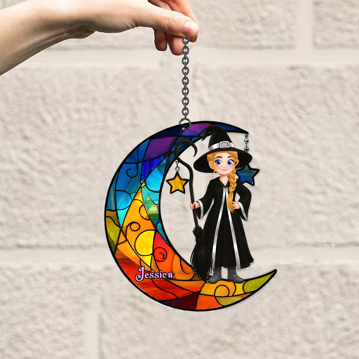 Beautiful Witch And Moon - Personalized Witch Window Hanging Suncatcher Ornament