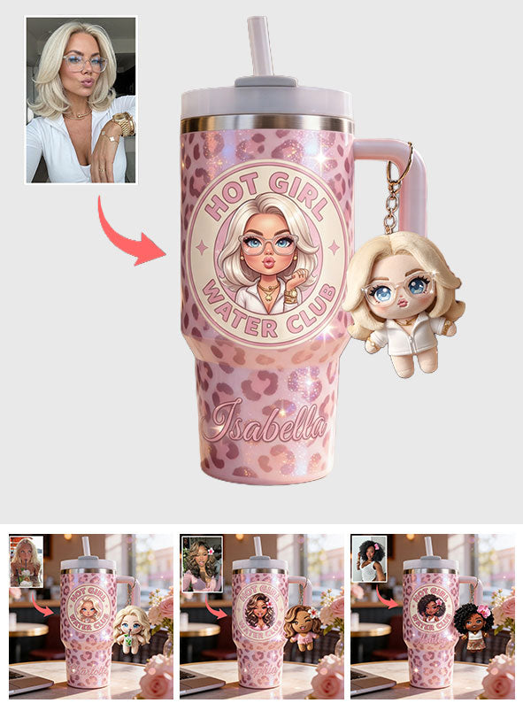 Hot Girl Water's Club, Geschenk für Frauen - Personalisierter Selbstliebe Becher mit Plüschanhänger
