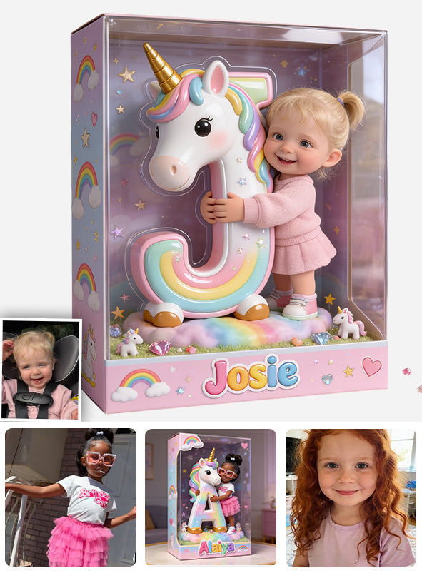 Unicorn Alphabet Letter & Custom Photo - Personalized Kid Acrylic Display Box