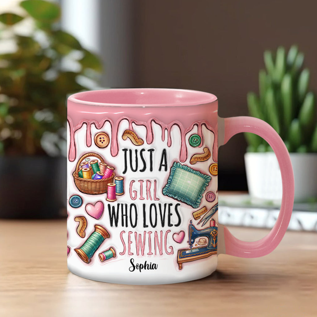 Just A Girl Who Loves Sewing - Personalized Sewing Accent Mug