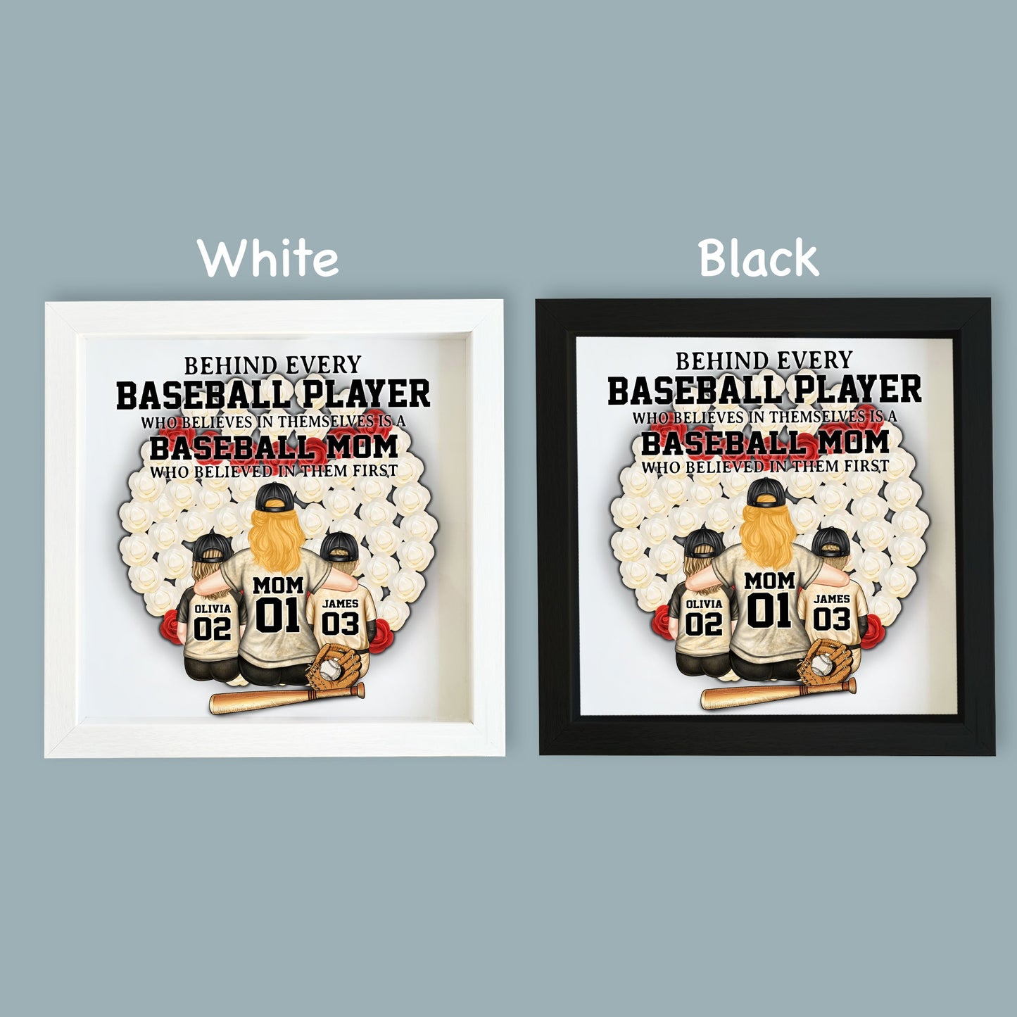 Baseball Mom - Personalized Mother Custom Shaped Flower Shadow Box