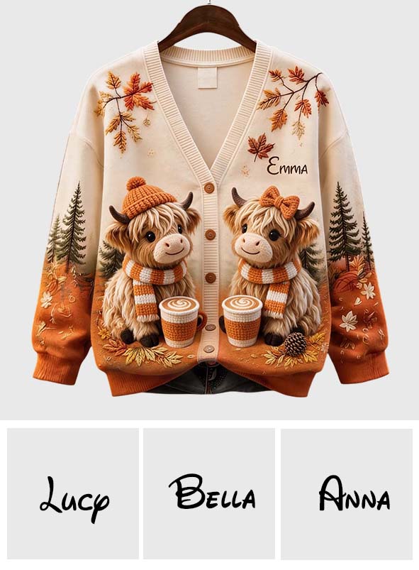 It's Pumpkin Spice Latte Season - Personalized Highland Cow Cardigan Sweater