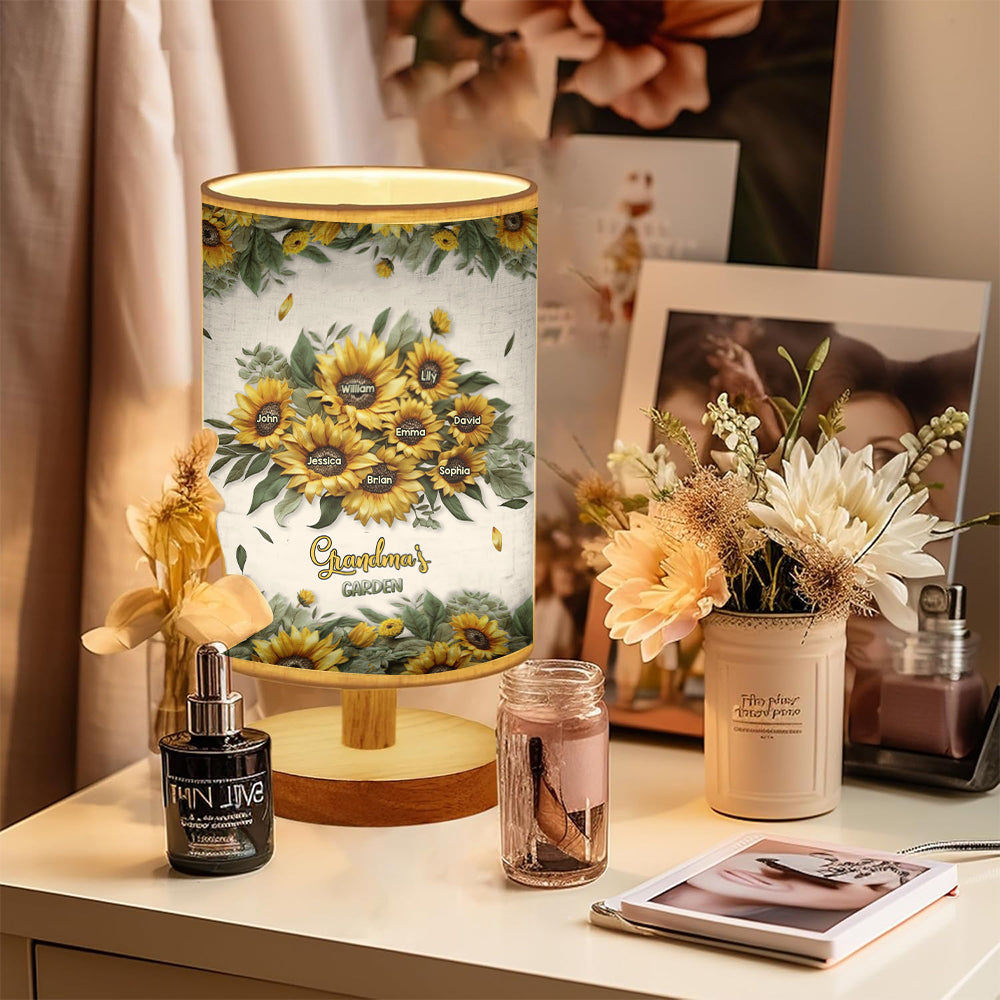 Grandma's Mom's Garden - Personalized Grandma Table Lamp with Wood Base