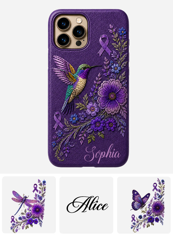 Purple Awareness – Personalized Alzheimer Awareness 3D Embossed Leather Phone Case