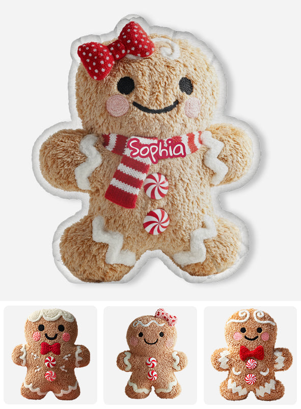 Gingerbread Merry Christmas - Personalized Family Shaped Pillow