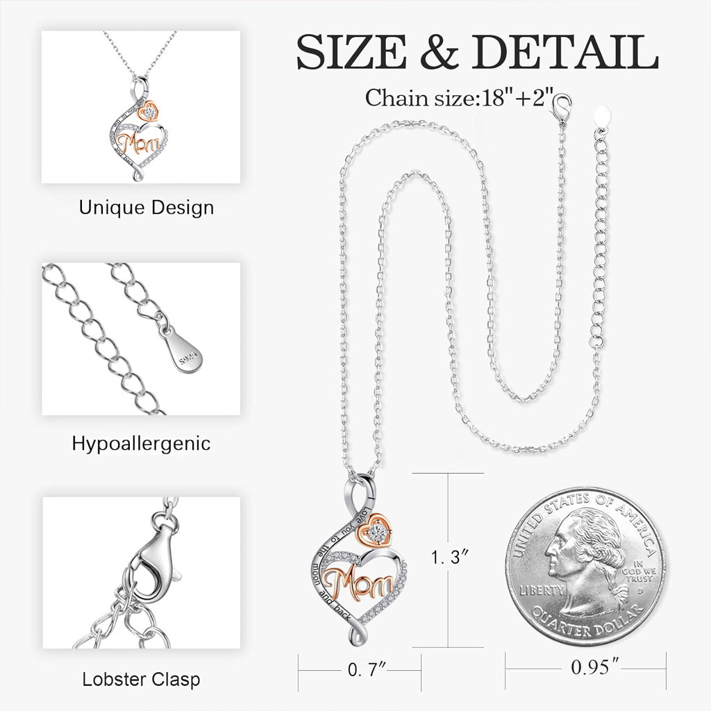 Love You To The Moon And Back Heart Mom Necklace