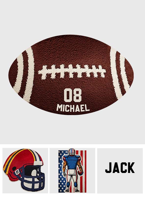 Football Player - Personalized Football Shaped Doormat/ Rug