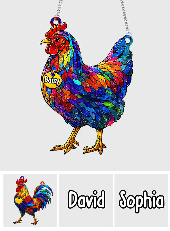Atemberaubendes Huhn und Hahn – personalisierter Fensterhänger mit Hühnermotiv