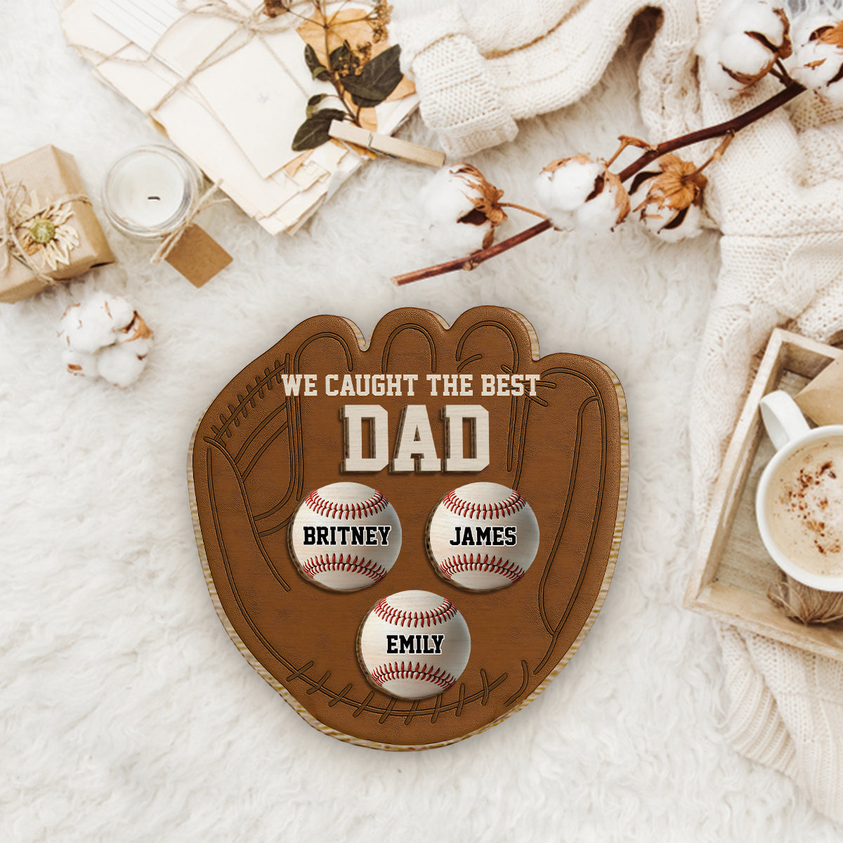 Baseball Glove Dad - Personalized Baseball 2 Layered Wood Sign / Wood Plaque