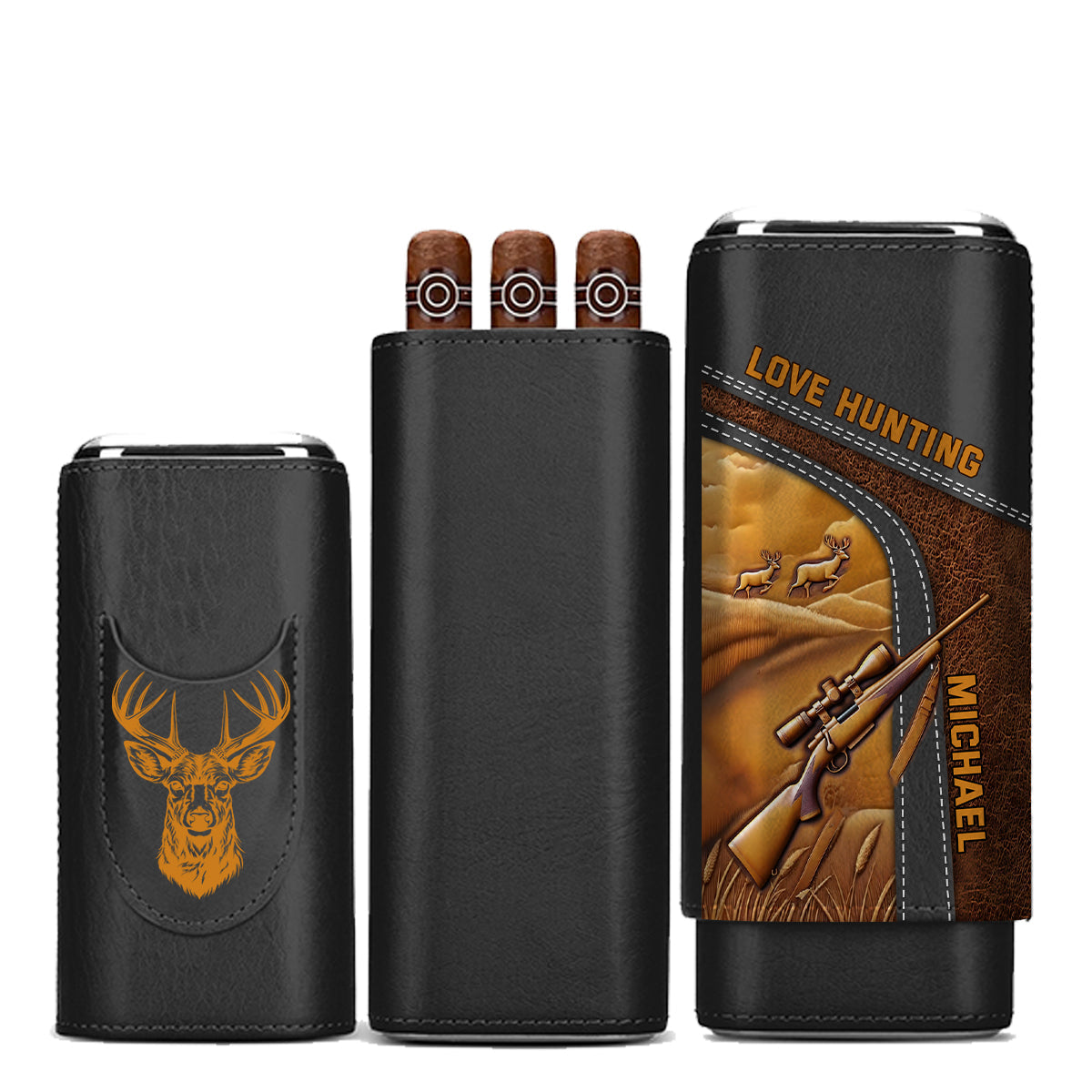 Love Hunting Gift For Dad Grandpa Husband - Personalized Hunting Leather Cigar Humidor Case