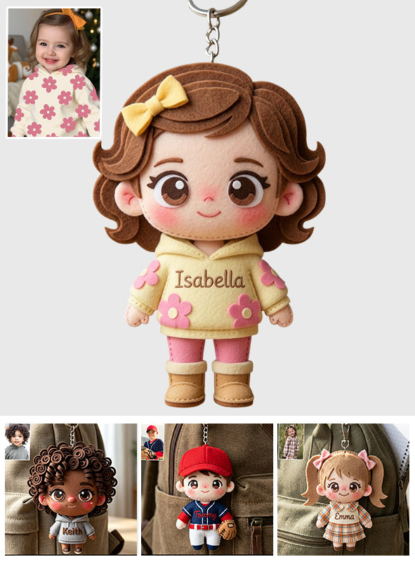 Custom Cute Felt Fabric Styled Doll, Custom From Any Photo - Personalized Kid Keychain