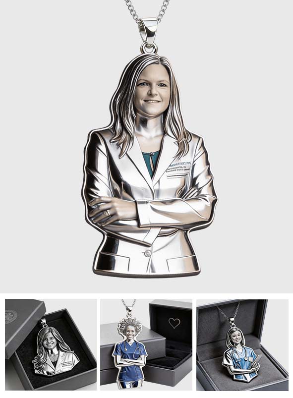 Krankenschwester, Arzt/Ärztin … Jeder Beruf – Jedes Foto – Personalisierte Halskette mit Metallanhänger in Krankenschwesternform