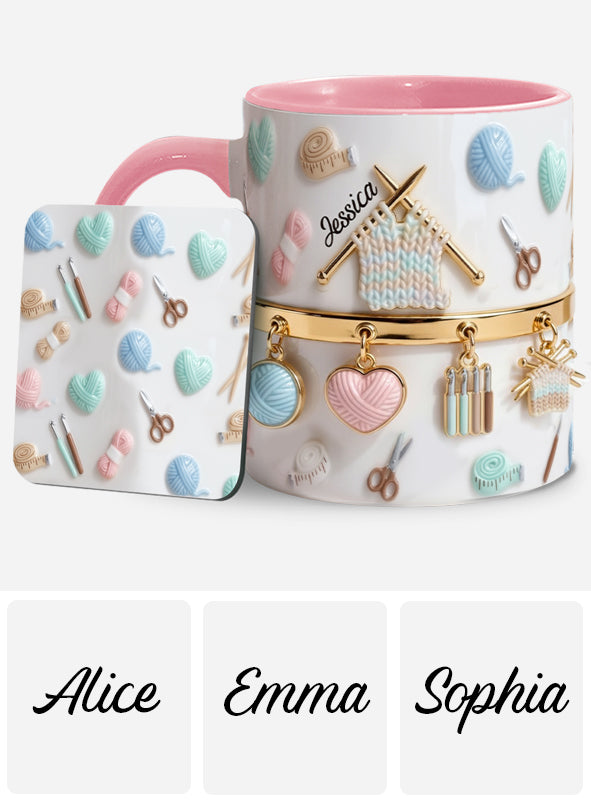 J'adore le crochet/tricot - Mug et sous-verre personnalisés avec motif crochet