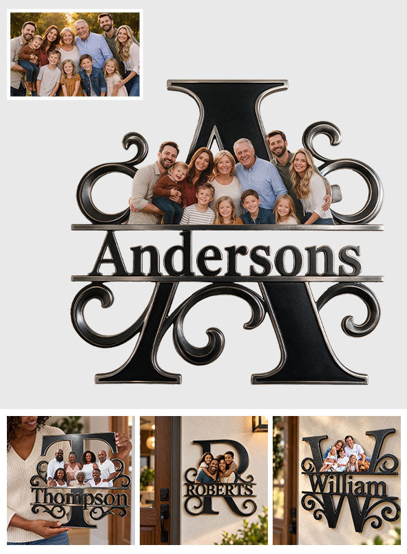 Family Portrait Monogram - Personalized Family 3D Printed Cut Metal Sign