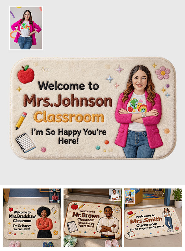 So Happy You're Here - Personalized Teacher Non-Slip Tufted Rug