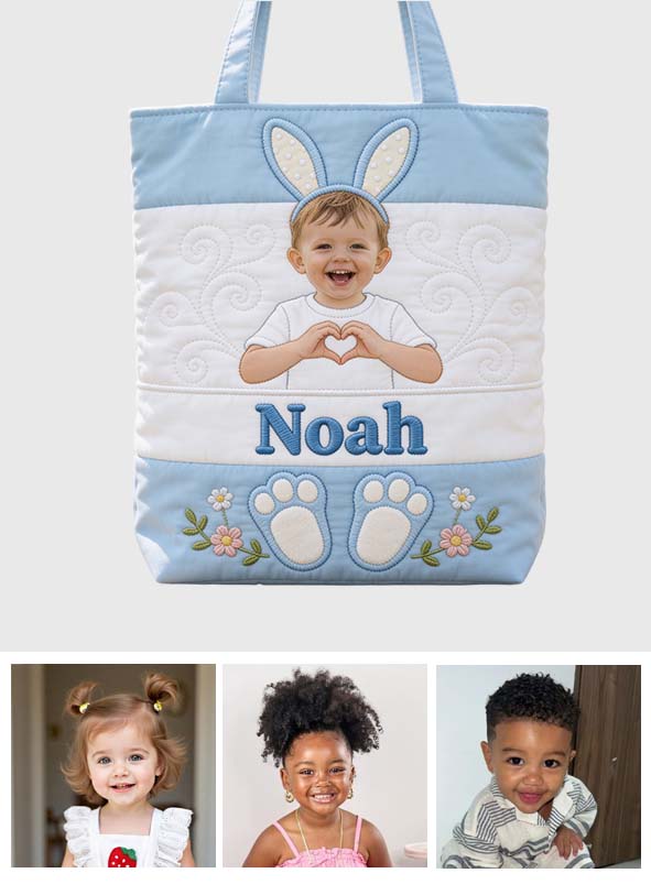 Kids Easter Bunny - Personalized Kid Quilted Tote Bag