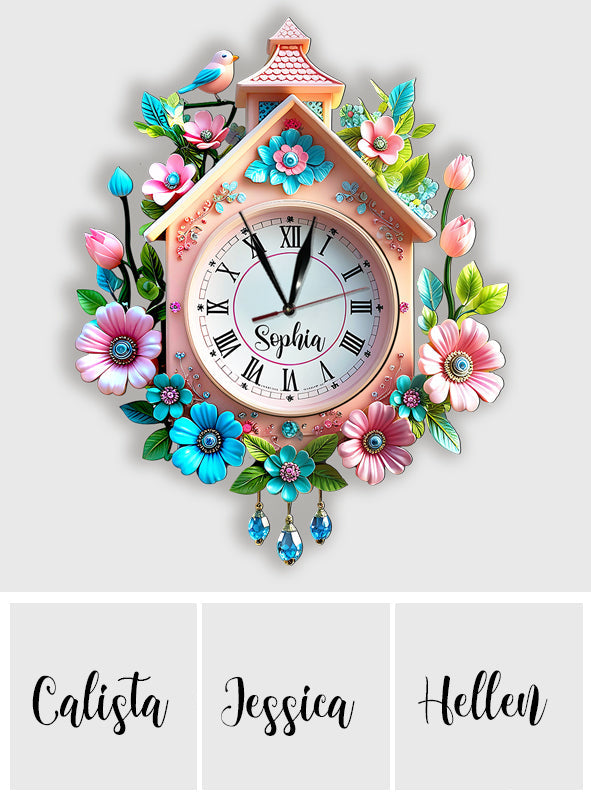 Frühlingsblumen - Personalisierte LED-Wanduhr für die Familie