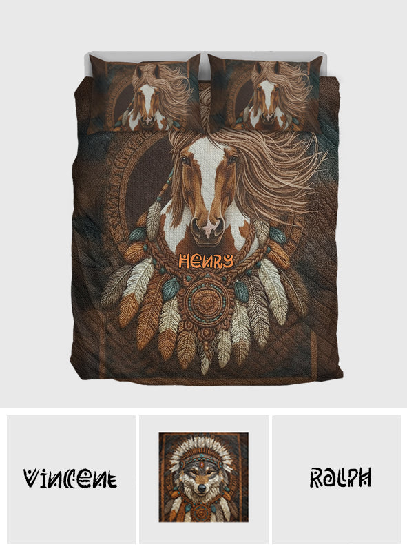 Native American Wolf - Personalized American Indian Quilt Set