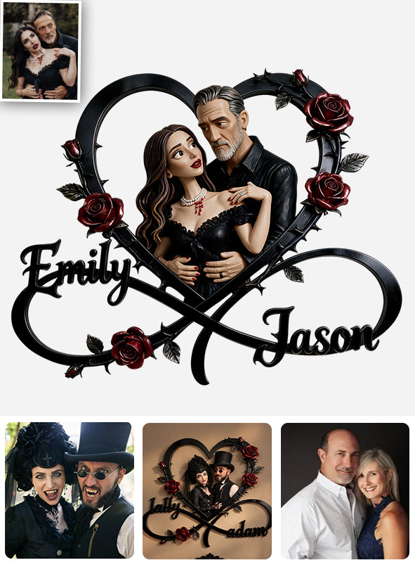 Gothic Theme Rose & Thrones Wall Art For Couple, King of the Perky Goths Style Wall Decor - Personalized Couple 3D Printed Cut Metal Sign