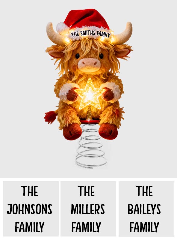 Merry Christmas - Personalized Highland Cow LED Light Tree Topper