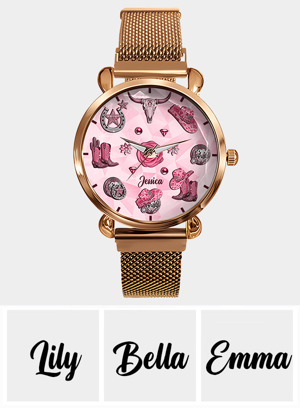 Funkelndes Cowgirl – Personalisierte Cowgirl-Damenhanduhr