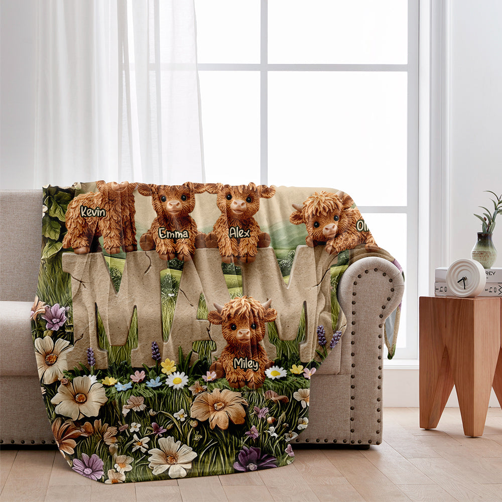 Cute Highland Cow Mama, Grandma - Personalized Mother Blanket