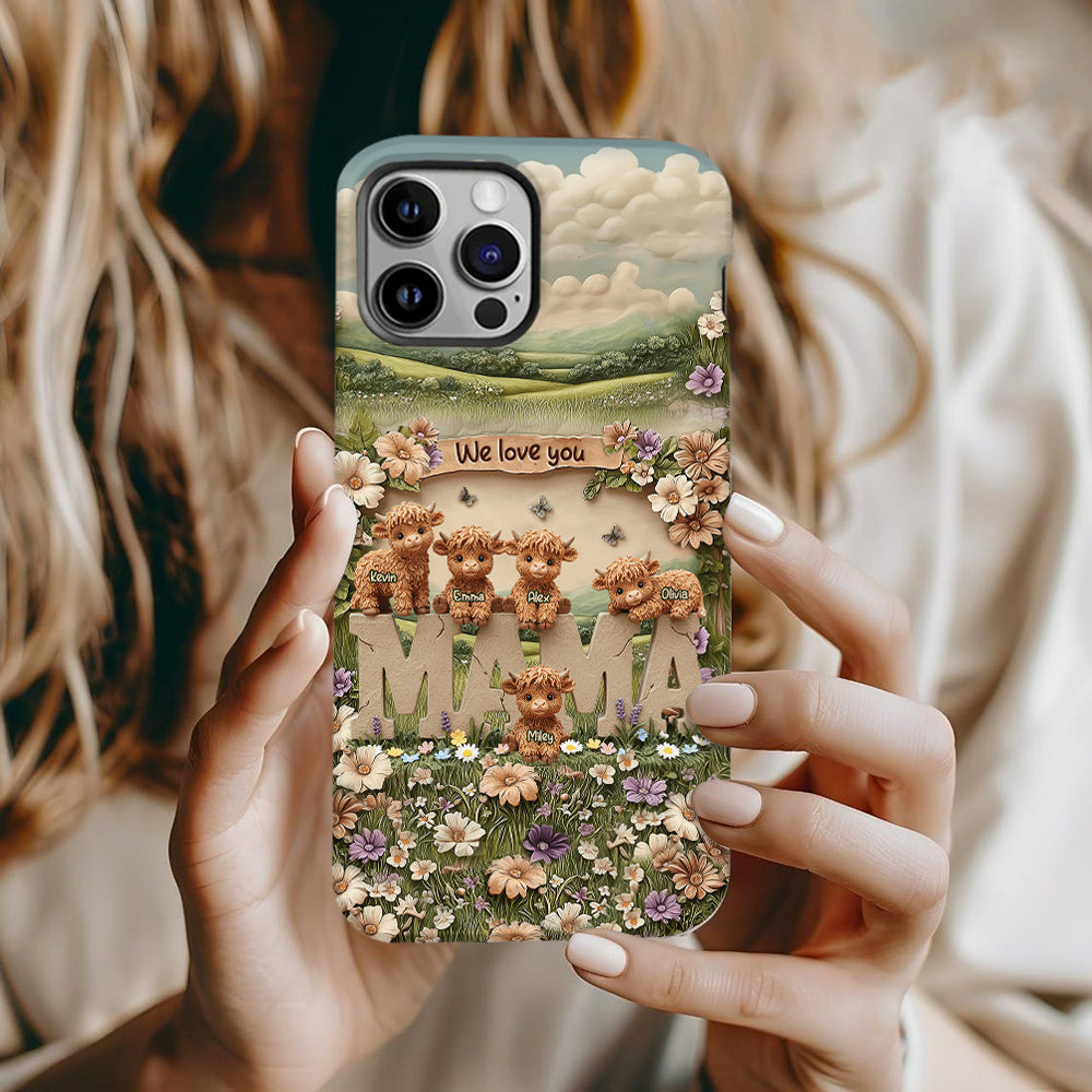 Cute Highland Cow Mama, Grandma - Personalized Mother Full Print Phone Case