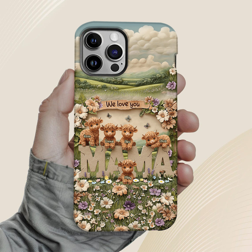 Cute Highland Cow Mama, Grandma - Personalized Mother Full Print Phone Case