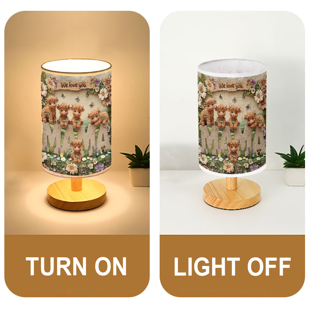 Cute Highland Cow Mama - Personalized Mother Table Lamp with Wood Base