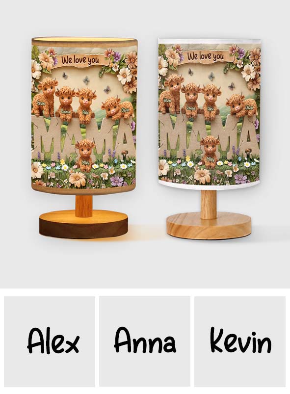 Cute Highland Cow Mama - Personalized Mother Table Lamp with Wood Base