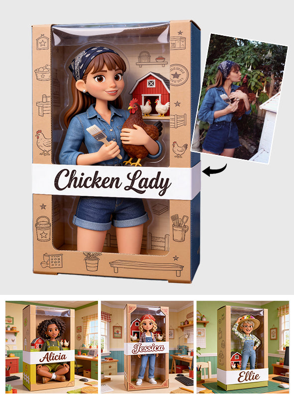 Chicken Lady – Personalisierte Acrylplakette in Hühnerform