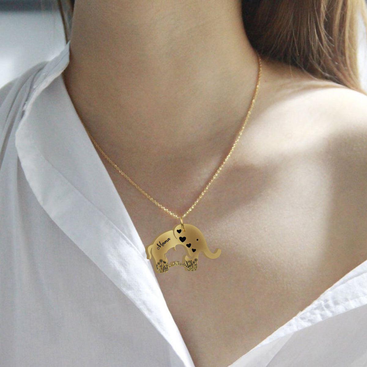 Cute Foral Elephant Mom & Child Necklace - Personalized Mother Matching Pendant Necklace