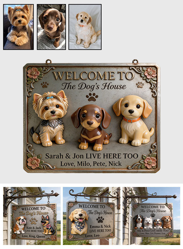 Welcome To Dog's House - Personalized Dog Cut Metal Sign