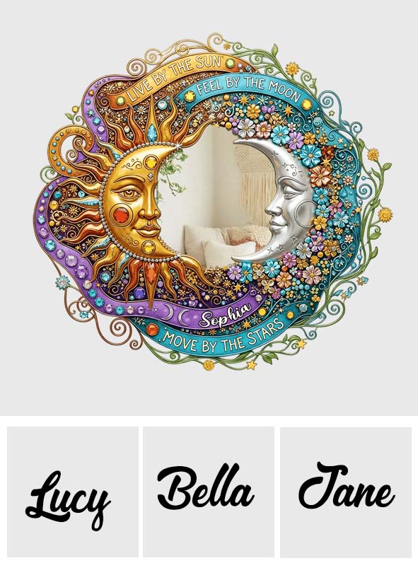Live By The Sun, Feel By The Moon - Personalized Hippie Wall Hanging Mirror